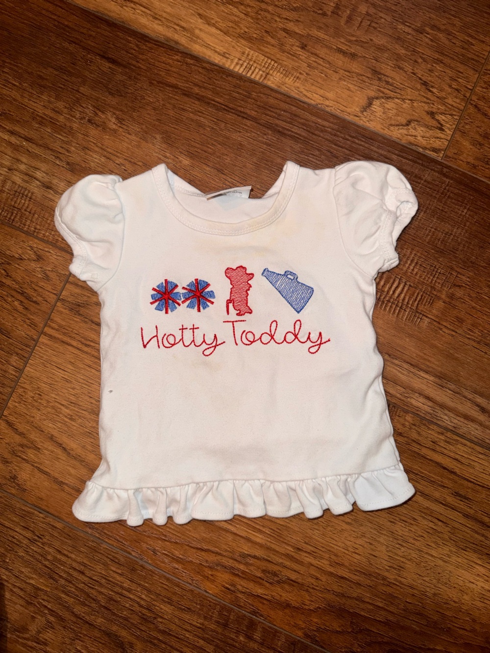 White Hotty Toddy ole miss Embroidered Ruffle Sleeve Kids Tee